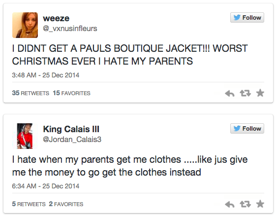kids complaining about their christmas presents