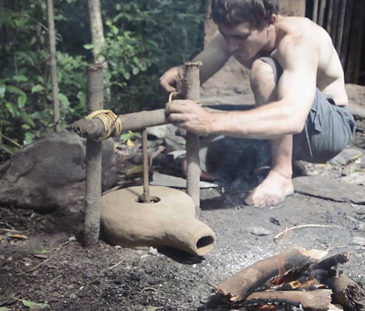 Guy uses primitive technology to build things