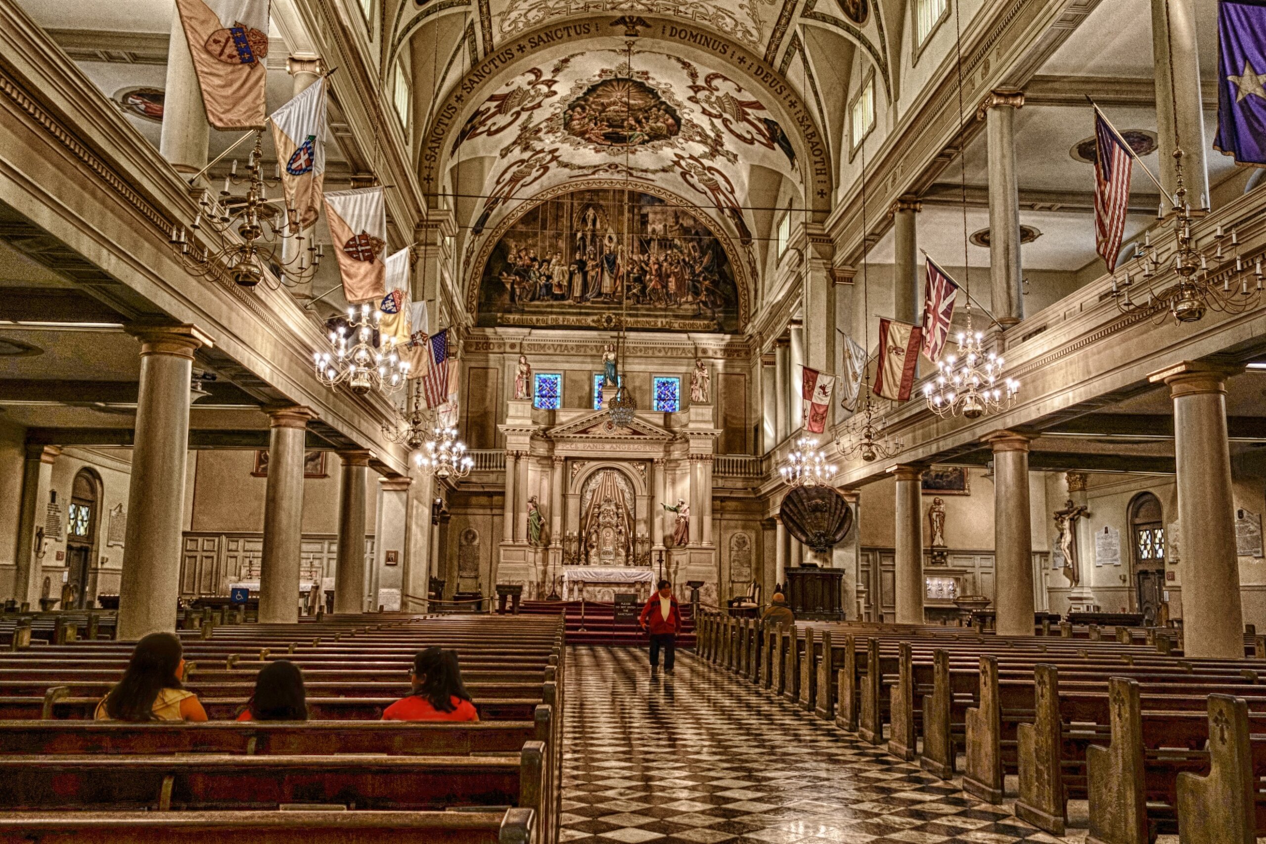 The stunning interior and architecture of St Louis Cathedral in New Orleans.