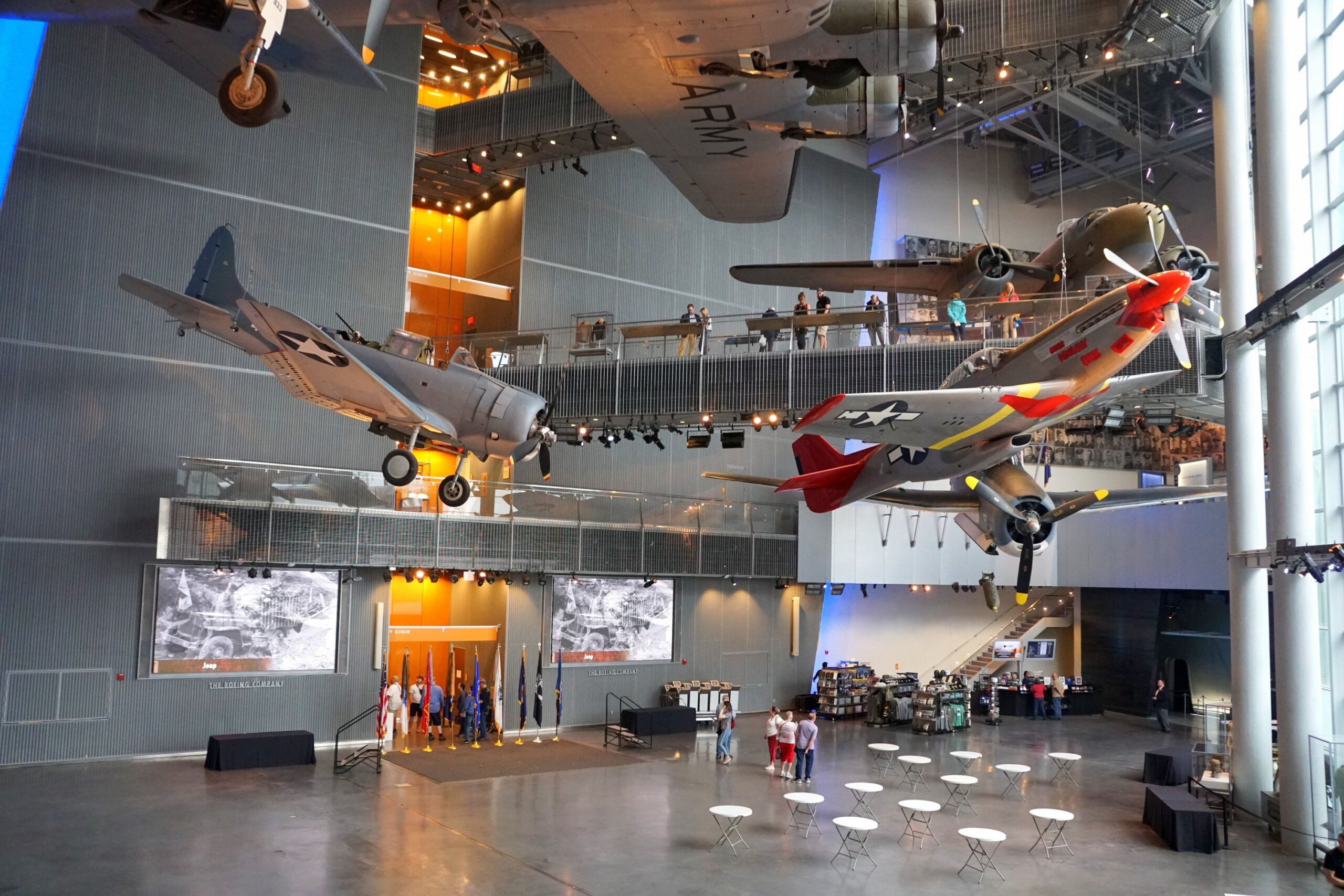 New Orleans, Louisiana, U.S.A - February 4, 2020 - The fighter jets hanging on the ceiling at The National World War II Museum