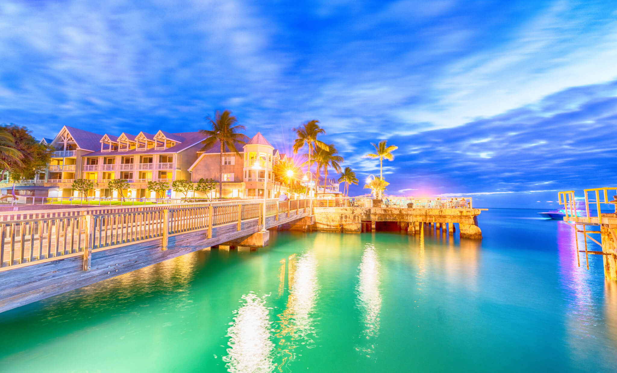 Pier on the port of Key West, Florida at sunset