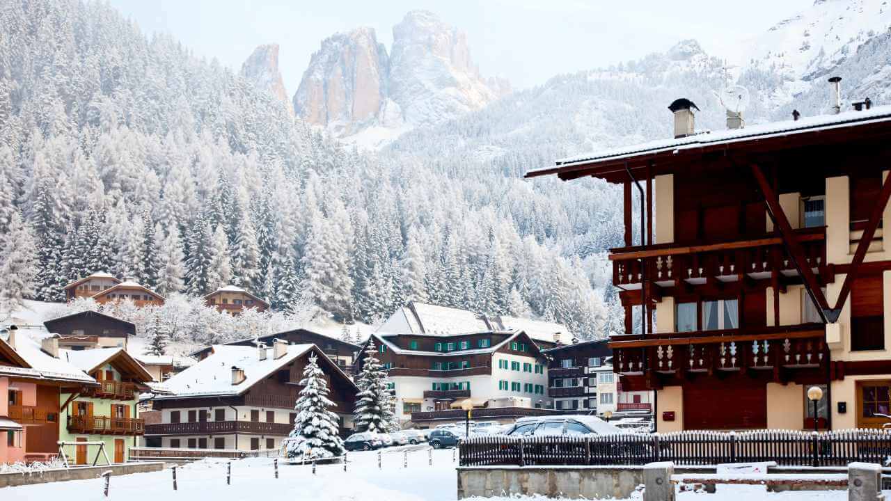 snow covered mountains in the dolomites, italy