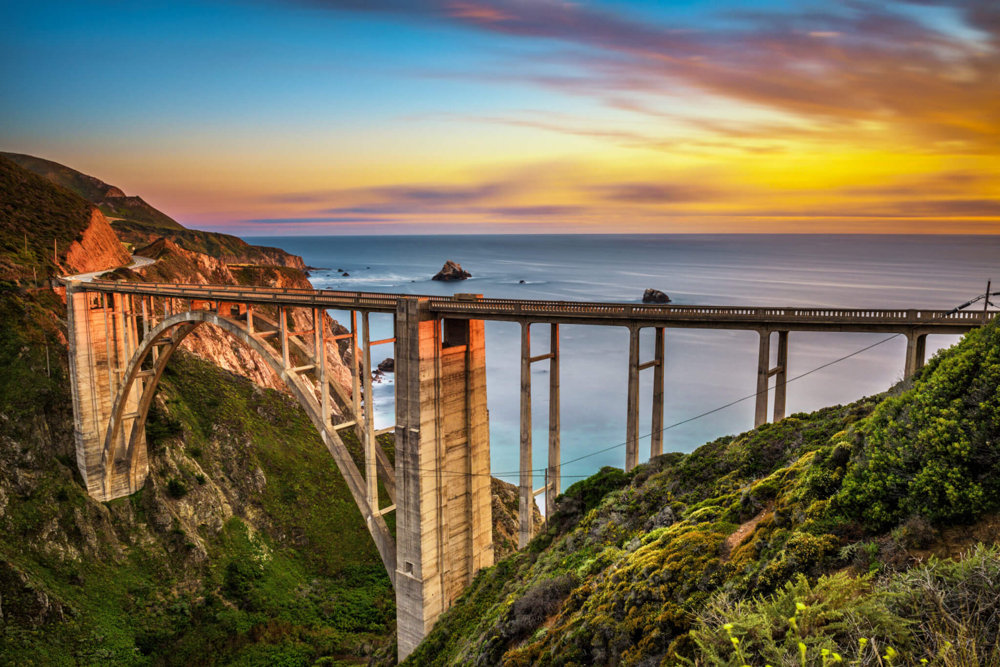Bixby Bridge and Pacific Coast Highway at sunset