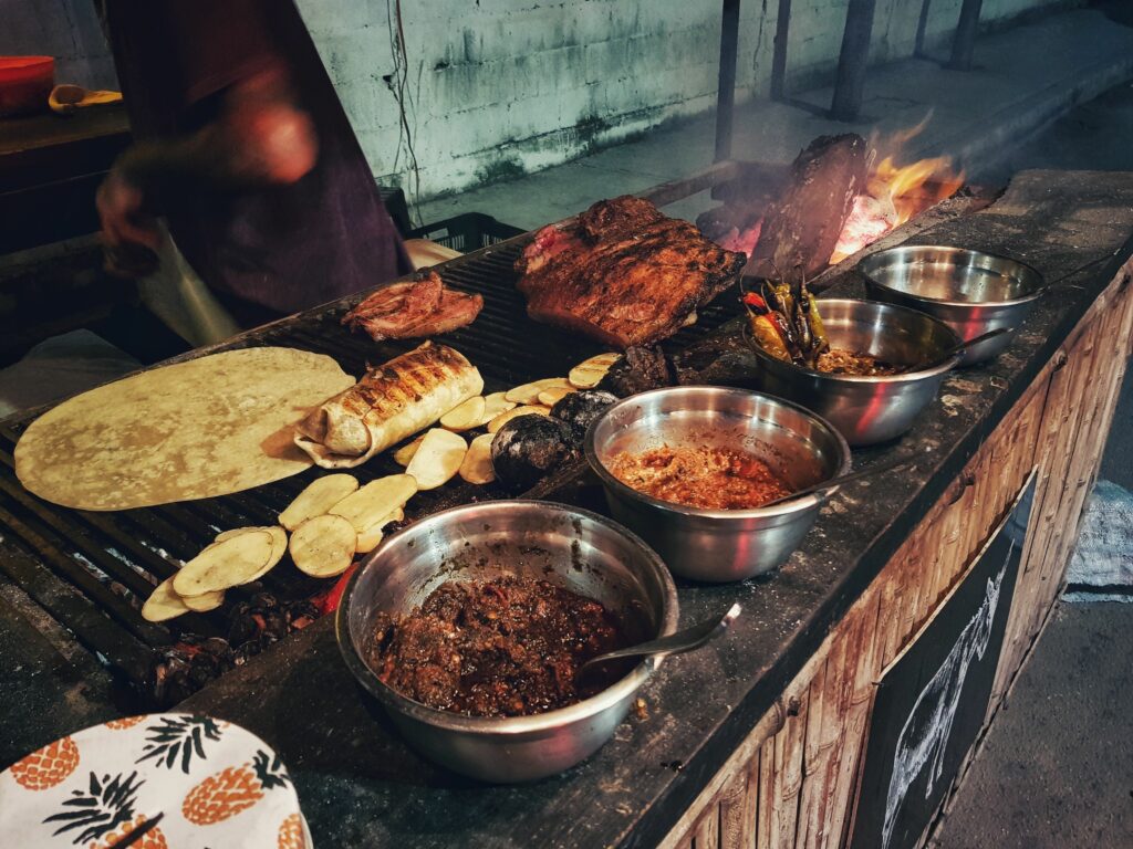 Closeup of street foods stall in Tulum, Quintana Roo, Mexico
