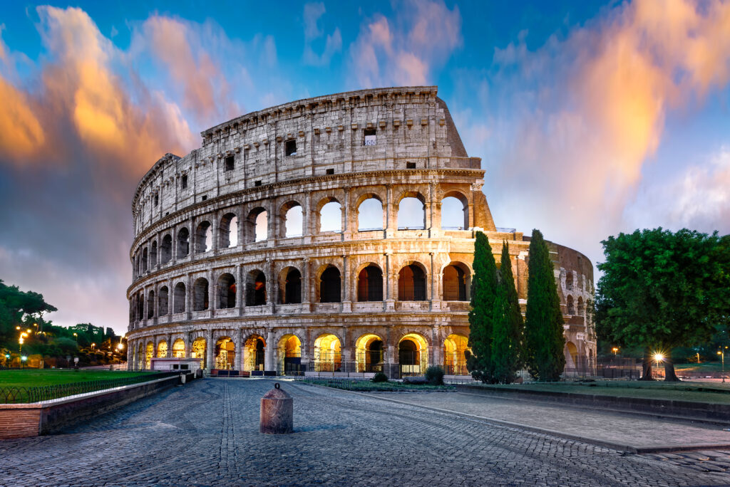 Colosseum in Rome at dusk, Italy