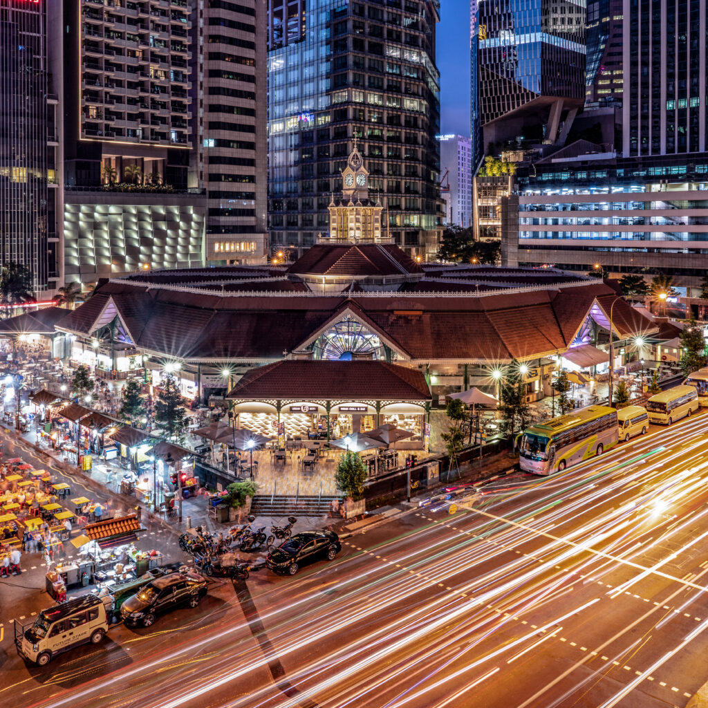 Lau Pa Sat Festival Market in Singapore at night