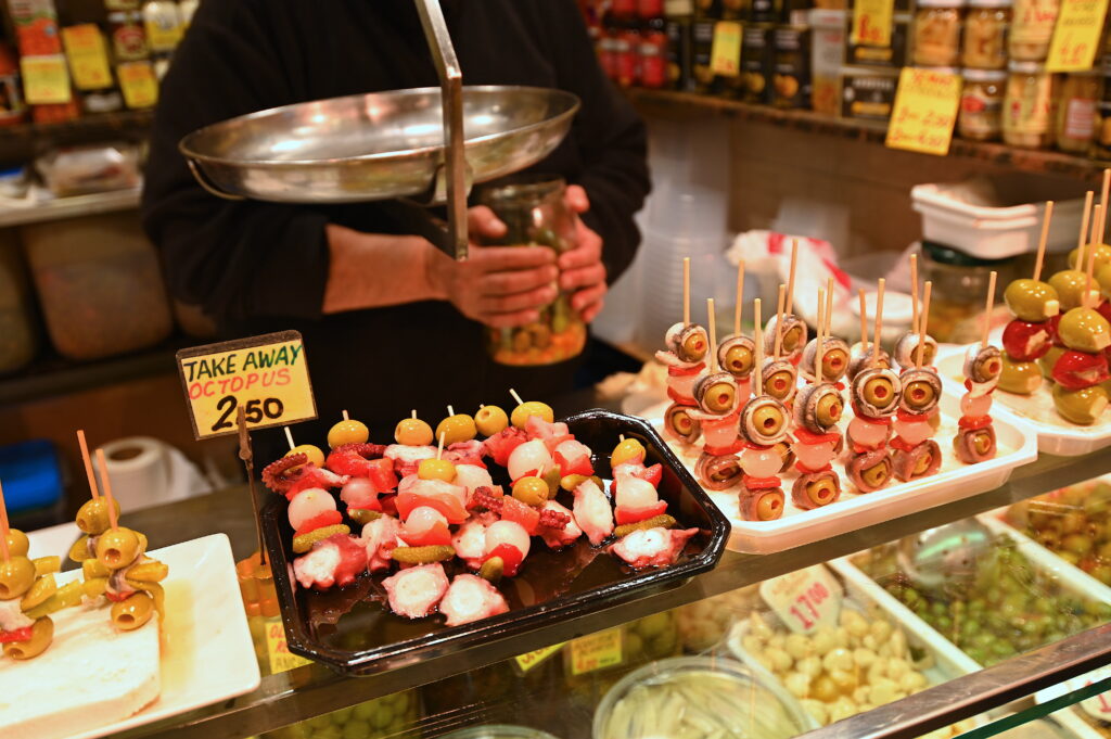 Picturesque La Boqueria fresh food market and tapas bar Barcelona Spain February 3 2023