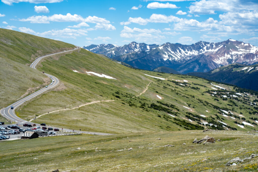 The view of the Trail Ridge Road at Rocky Mountain National Park