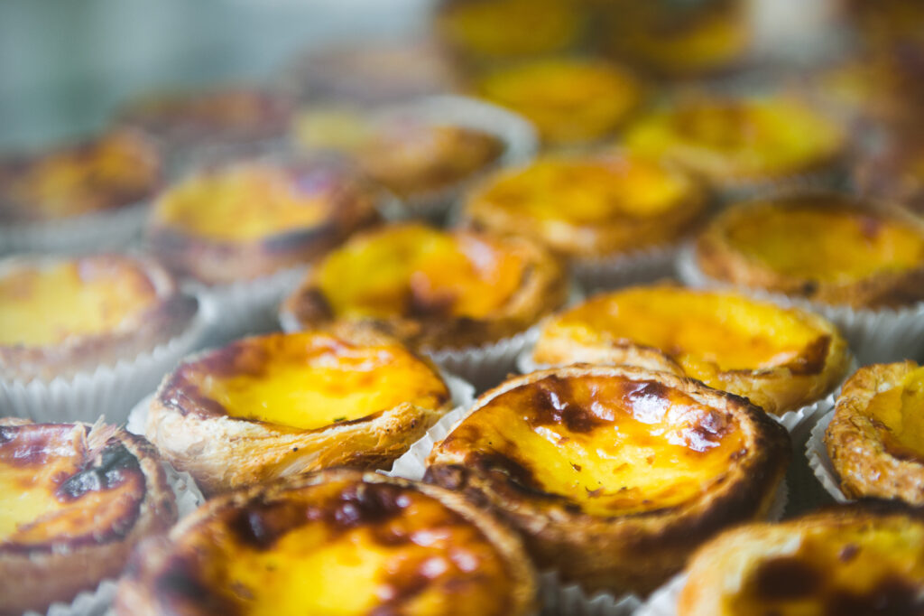 Traditional pastel de nata pastries in Porto, Portugal.