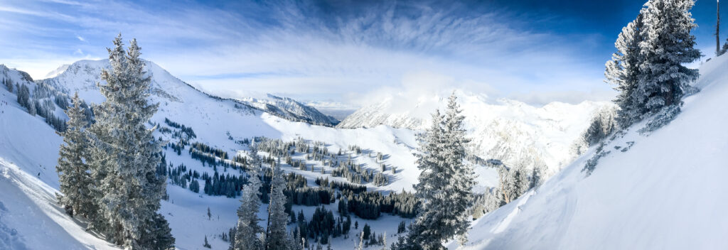 View of the slopes of Alta ski resort in Utah.