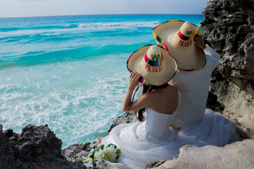 Wedding couple are modeling some mexican charro hat