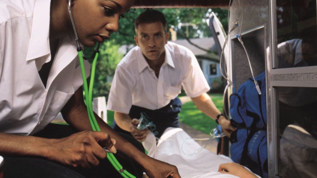 A medical team in an ambulance 