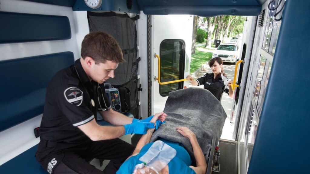 Medical team in the back of an ambulance 