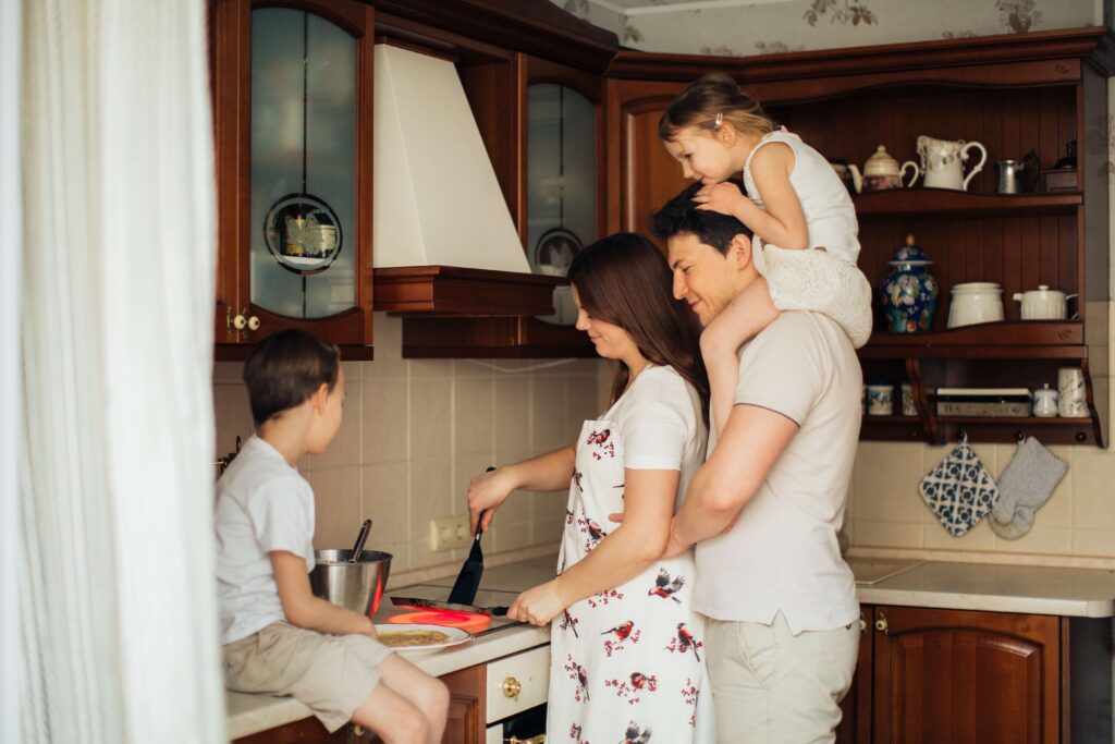 A family in the kitchen