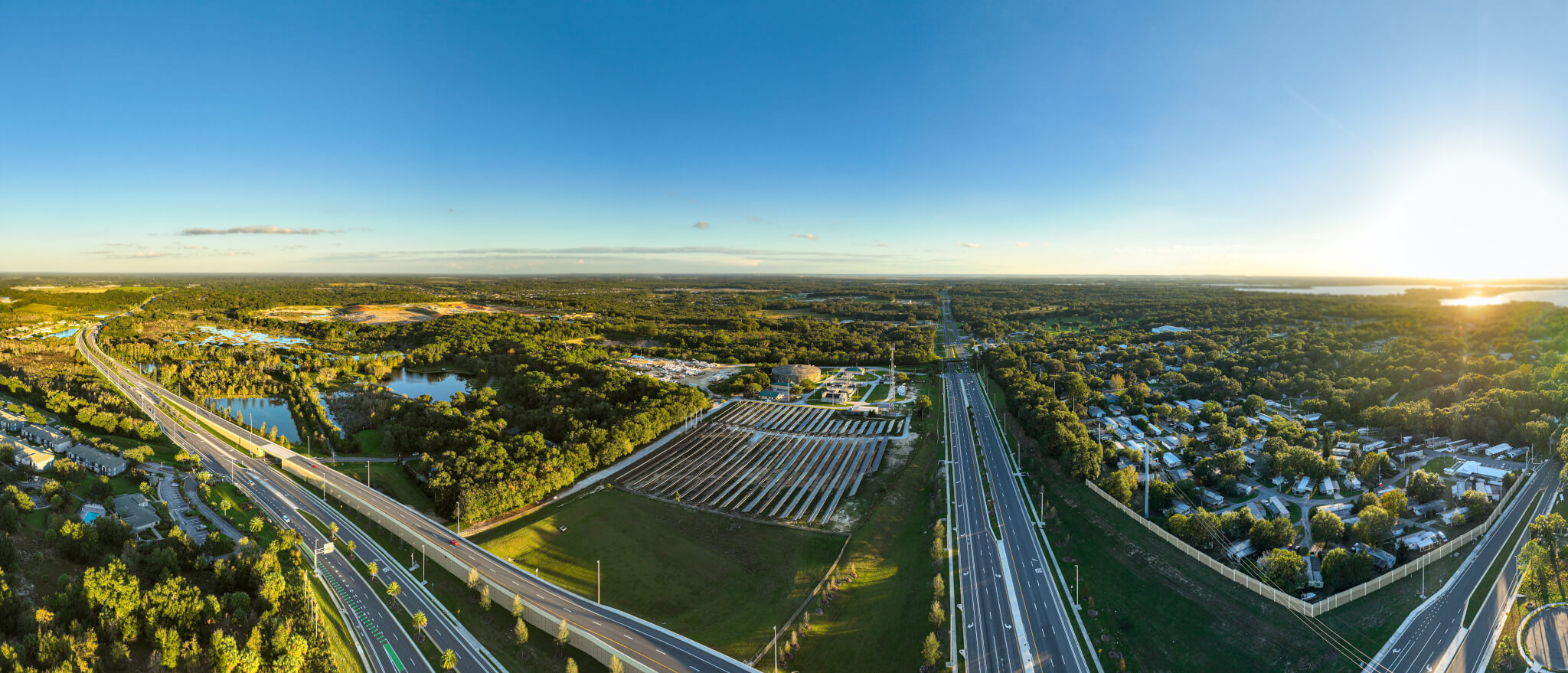 Aerial panorama of Mount Dora, Florida solar array. November 12, 2022
