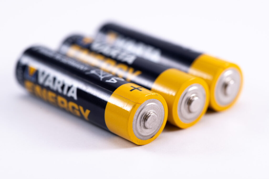 Close up shot of black and yellow batteries