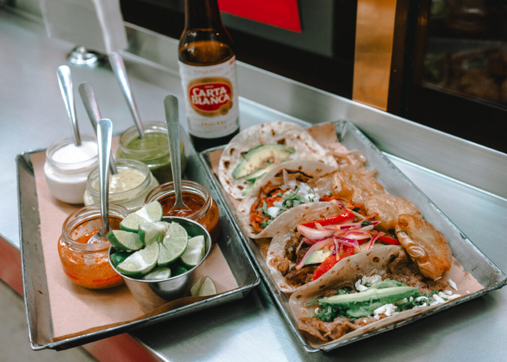 Cooked food on stainless steel tray