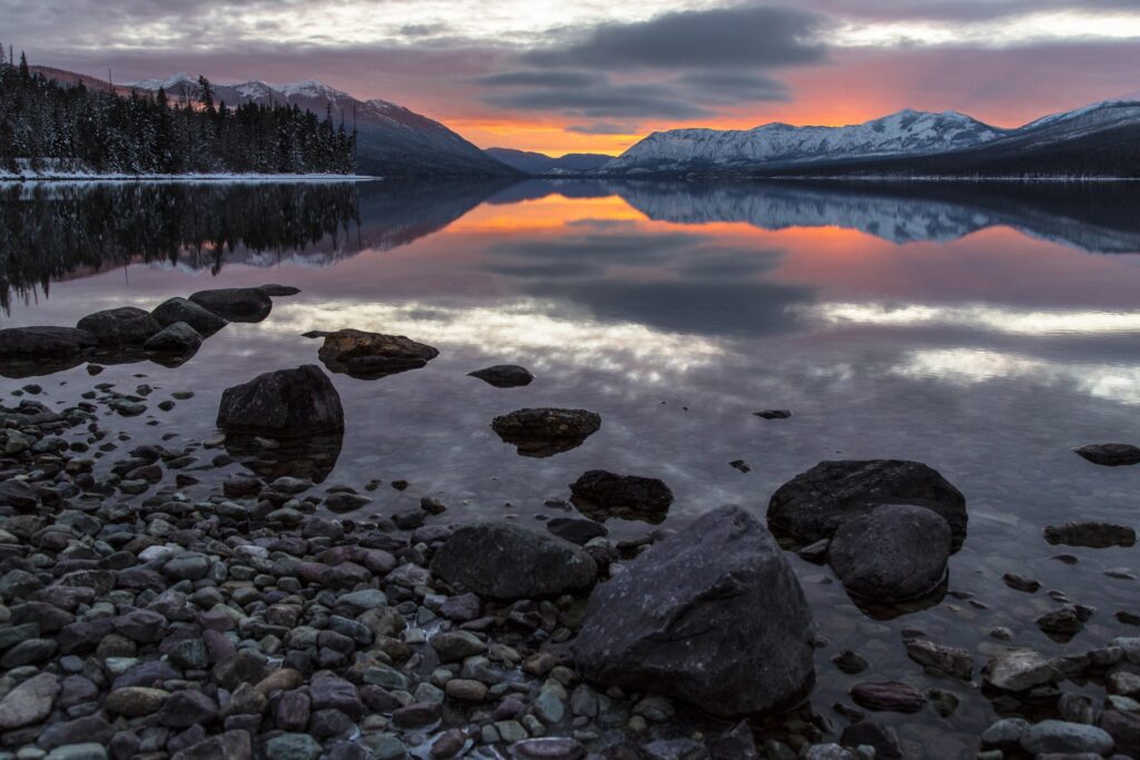 Dawn dusk glacier national park lake