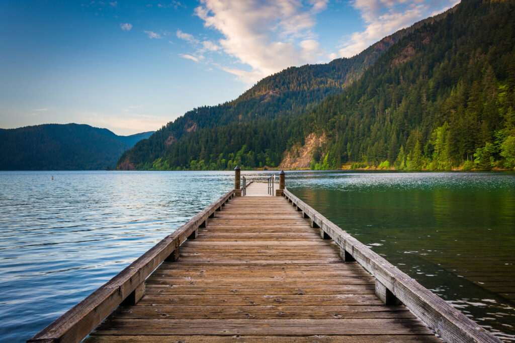 Dock at Lake Crescent, at Olympic National Park, Washington.