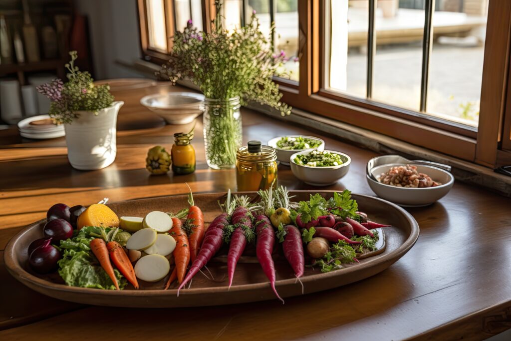 farm-to-table restaurant with fresh and healthy ingredients on the plate, created with generative ai