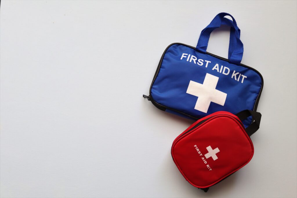 First aid kits on white background