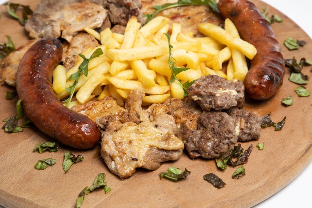 Fries meat and sausages