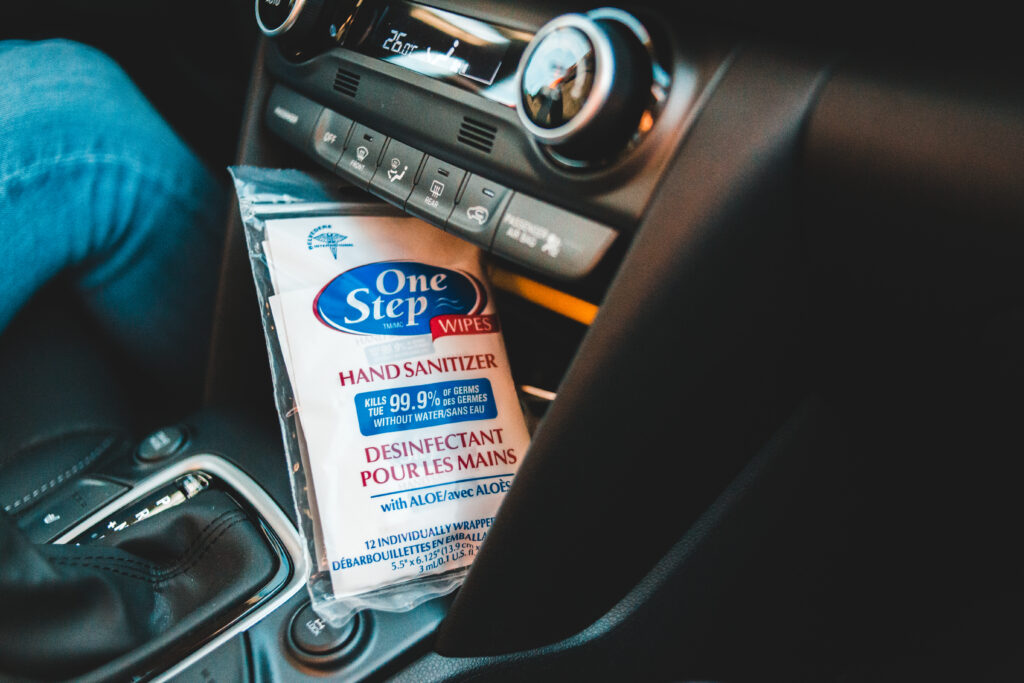 Hand sanitizer inside the car