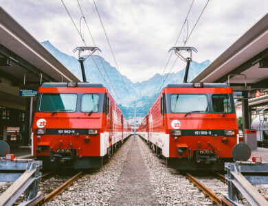 Photo of two red trains