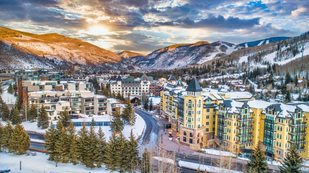 Vail, Colorado, USA Drone Village Skyline Aerial