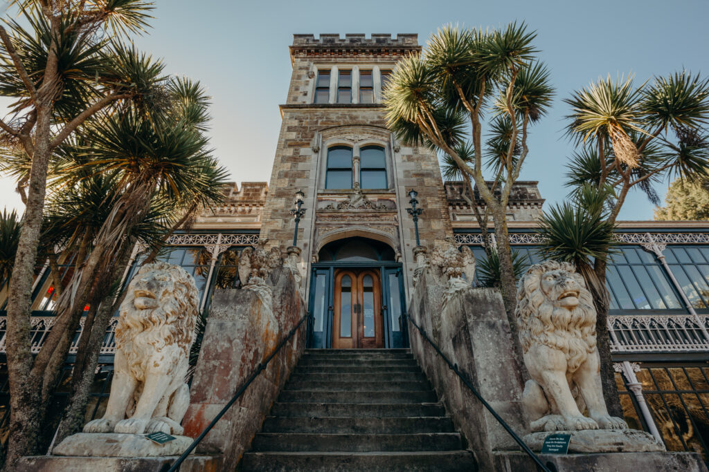 30/5/2020 - A part of Larnach castle with blue sky at Larnach Castle, Dunedin, Otago, New Zealand.