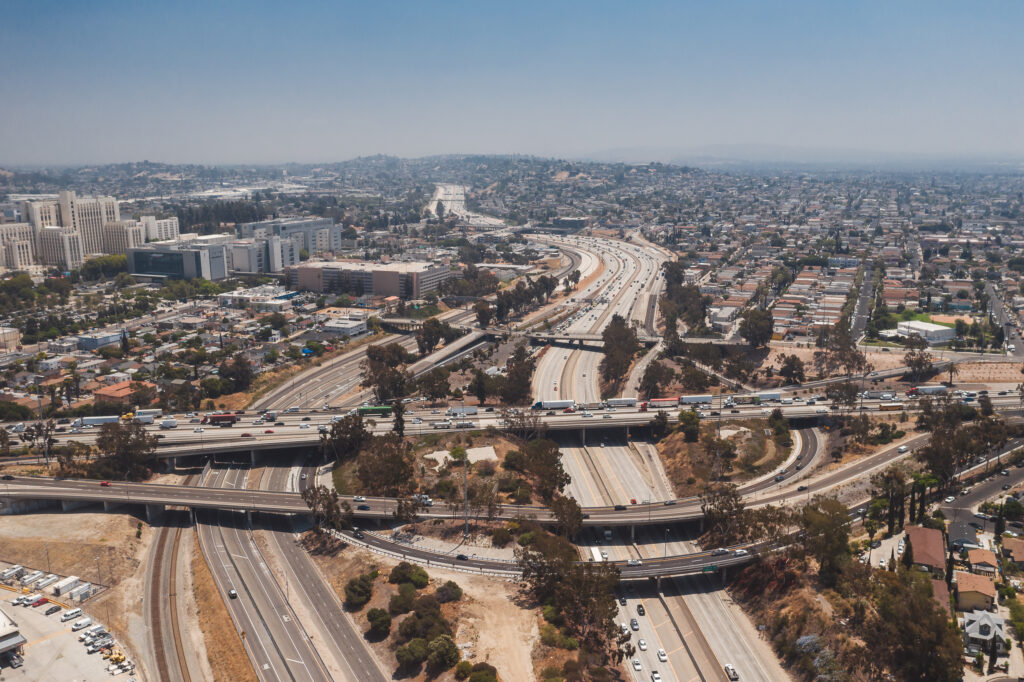Aerial view of los angeles city roads network
