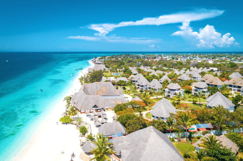 Aerial view of Nungwi Beach in Zanzibar, Tanzania