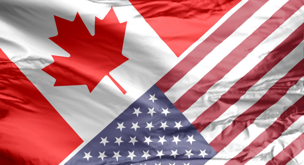 Canadian and American flag. Canada and USA flag.