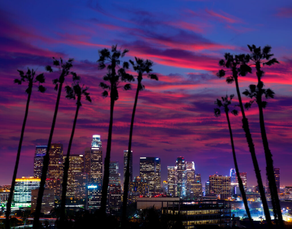 Downtown LA night Los Angeles sunset skyline California