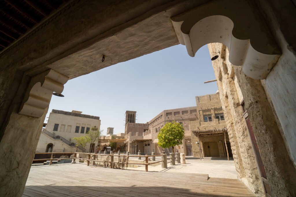 Historic city of Dubai with traditional architecture and clay buildings