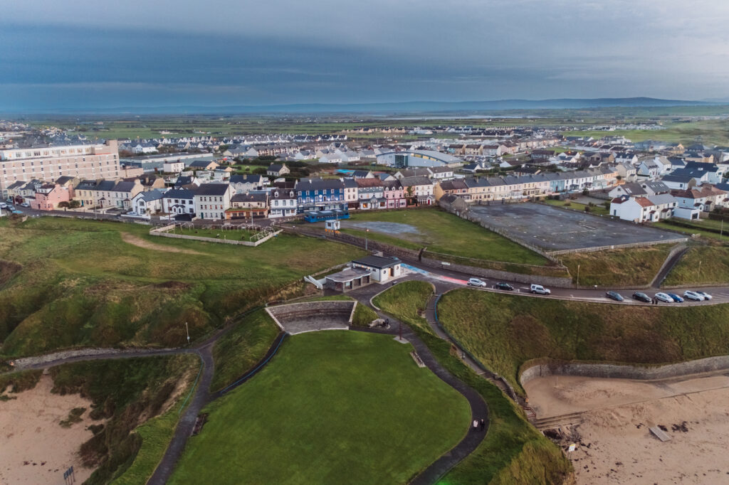 landscape of the Ballybunion Cliff Walk and rugged cliffs and seashore in County Kerry in western Ireland. High quality photo