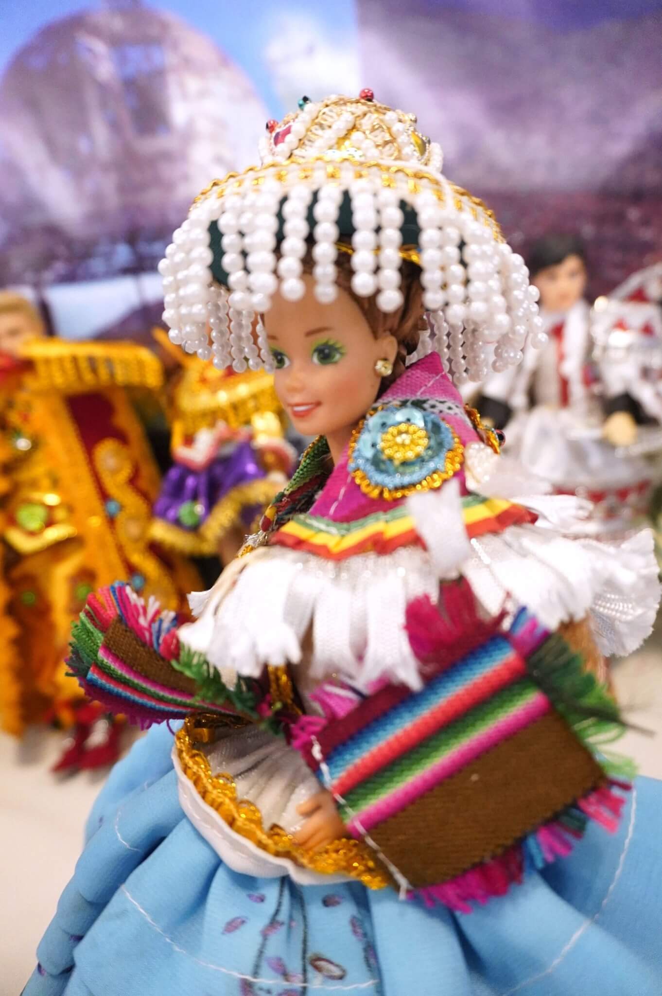 A Barbie doll dressed in the Bolivian kullawada dance tradition is displayed at an exhibition of more than 3,000 Barbie dolls in La Paz, Bolivia, 04 March 2023. Barbie, one of the most famous dolls in the world, was displayed in colorful garments from Bolivian indigenous cultures and folk dances for its 64th anniversary.