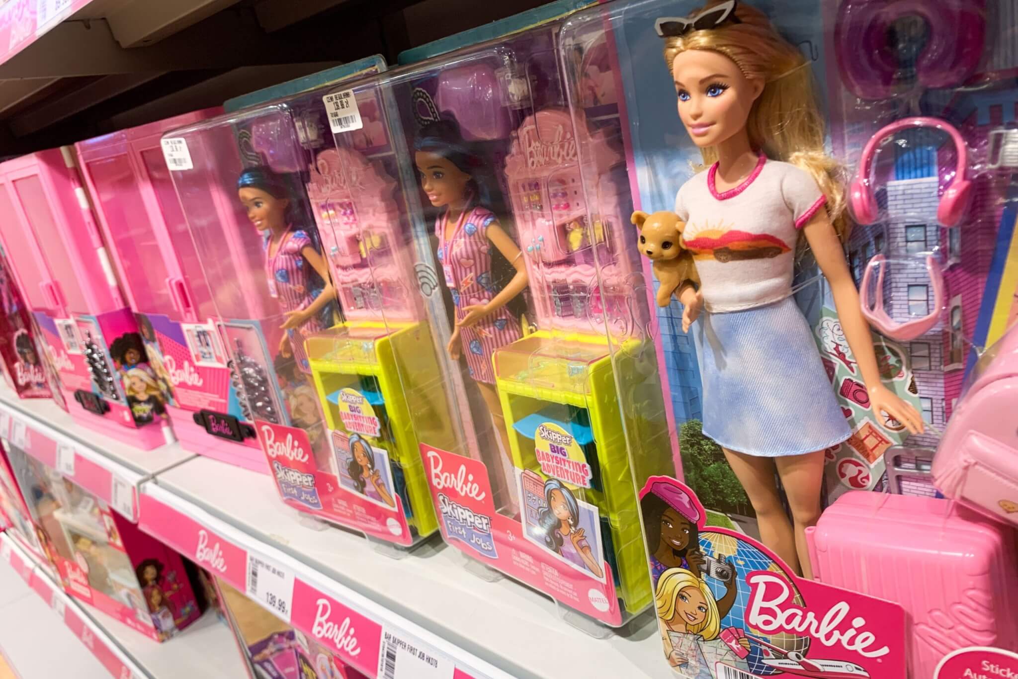Barbie dolls are seen at the toy shop in Krakow, Poland on July 17, 2023.