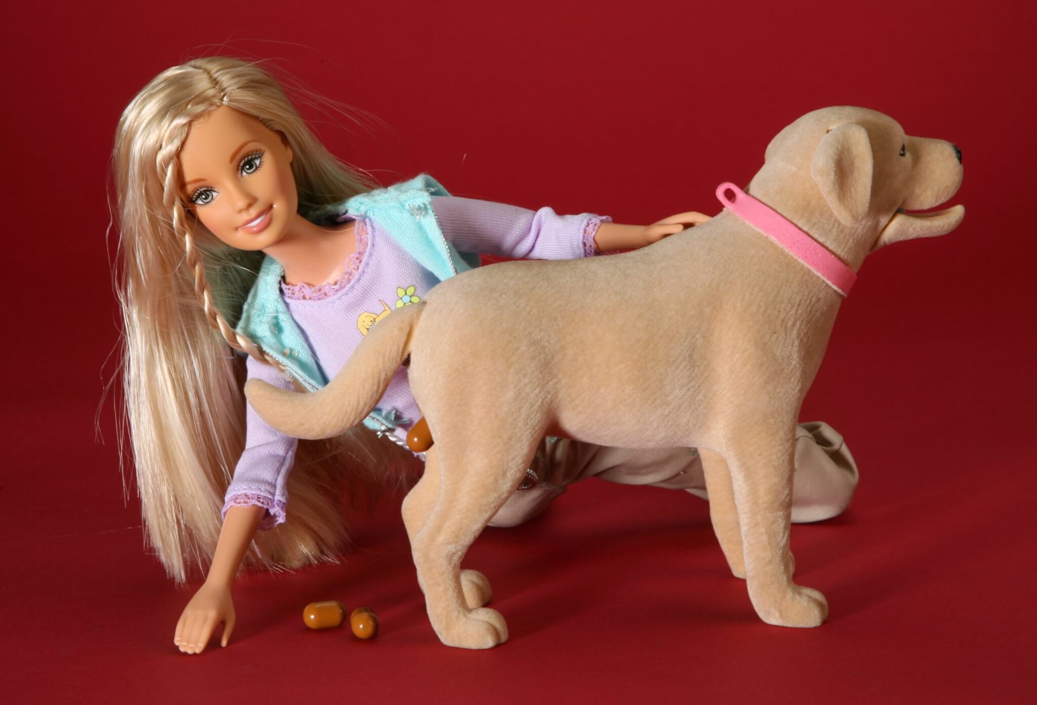 Mattel Barbie doll with Tanner the defecating dog