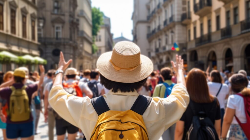 tour guide leading a group of tourists generative ai