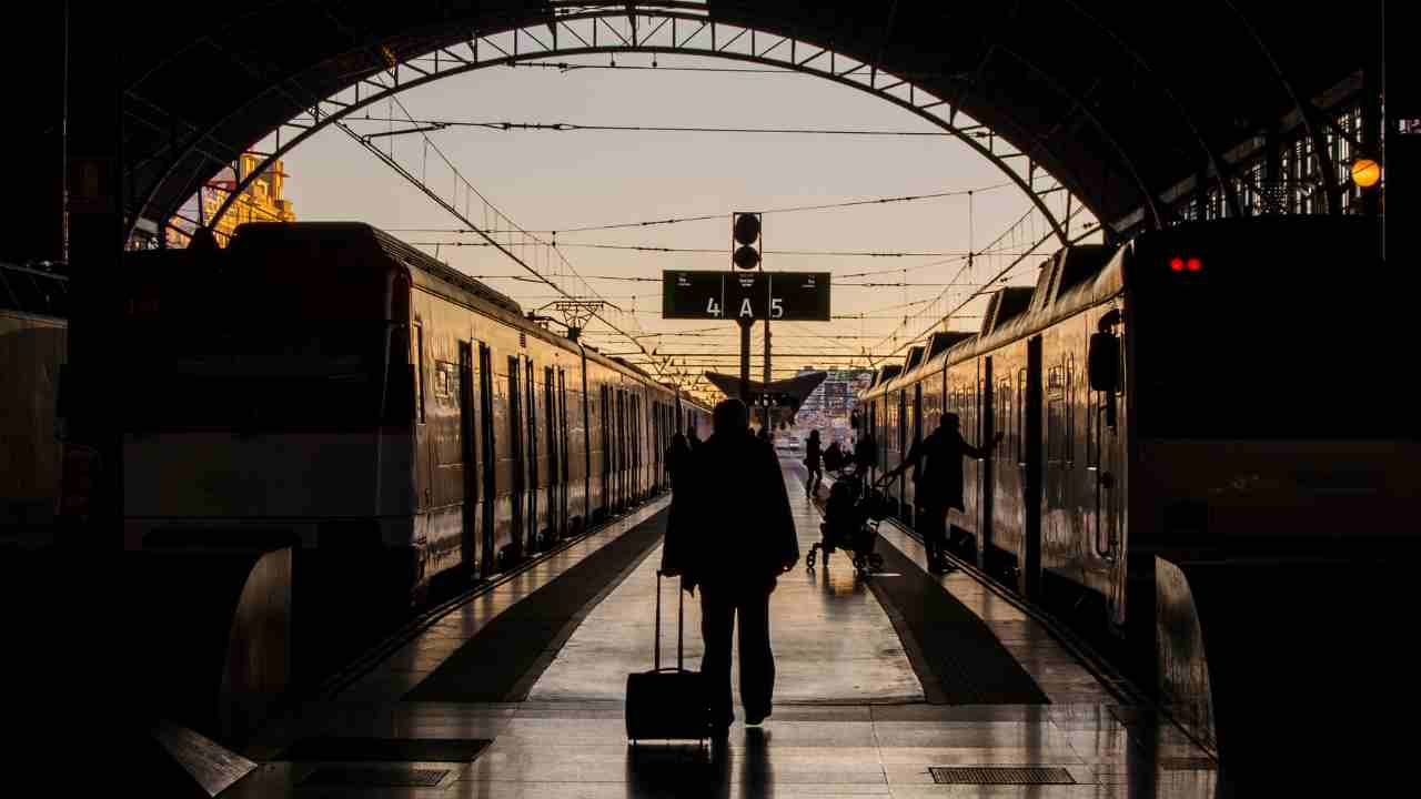 train station at sunset