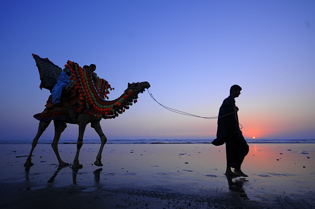 A man walking on the shore