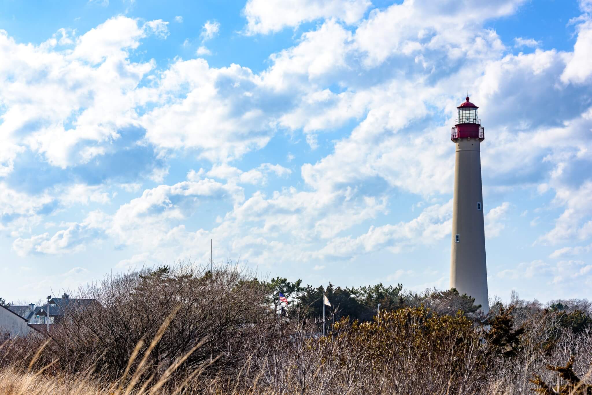 Cape May Lighthouse view on a beautiful day in New Jersey.