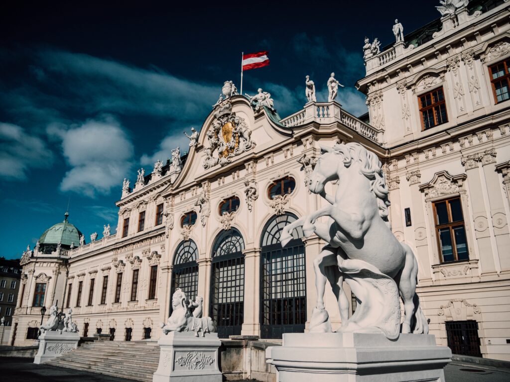 Flag of austria above the austrian gallery belvedere