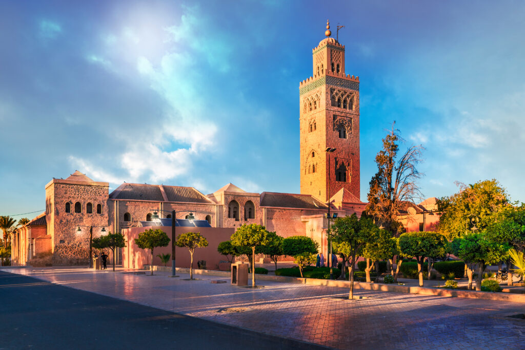 Koutoubia Mosque minaret located at medina quarter of Marrakesh, Morocco