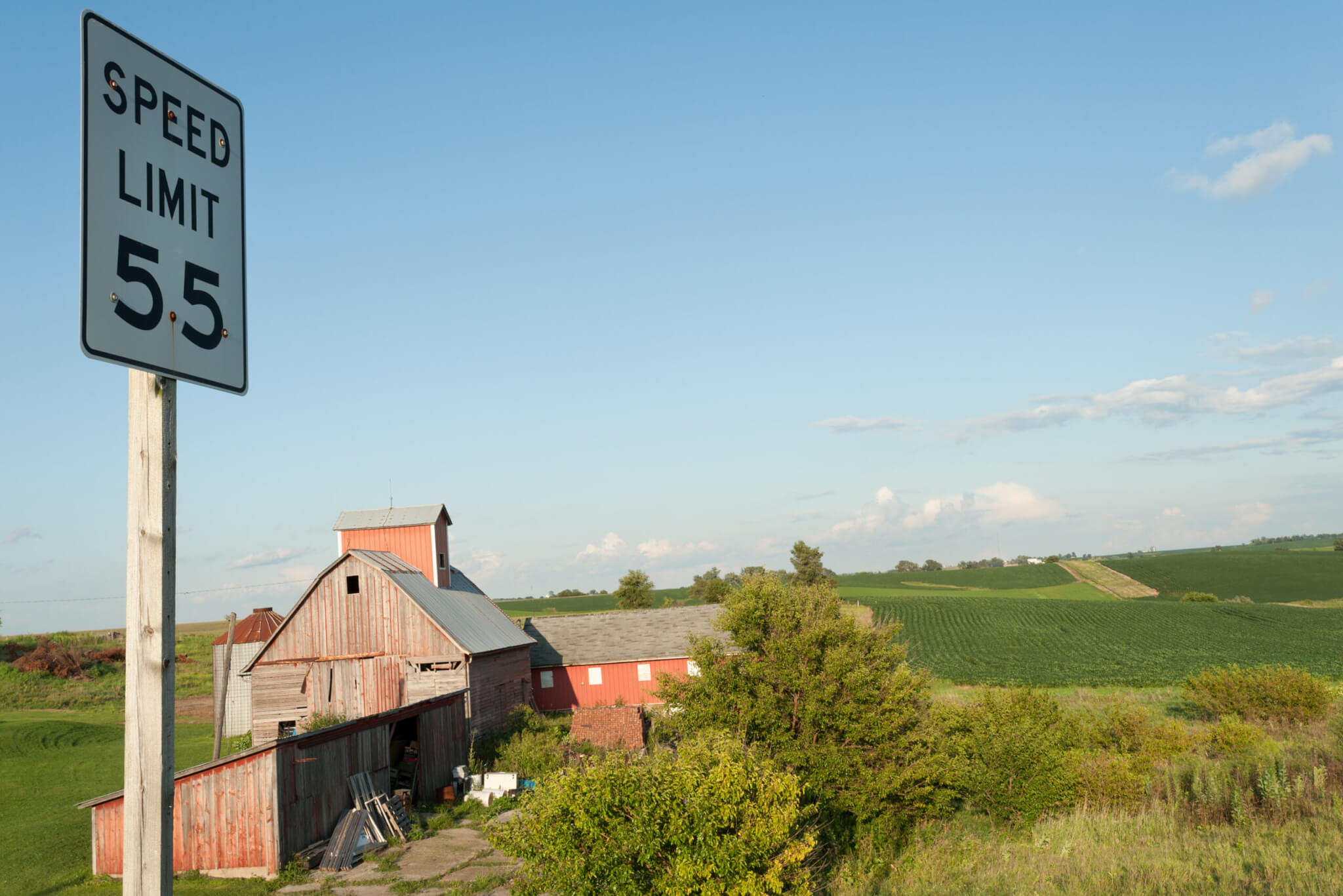 Red farm in historic Amana colonies in in east-central Iowa state, USA