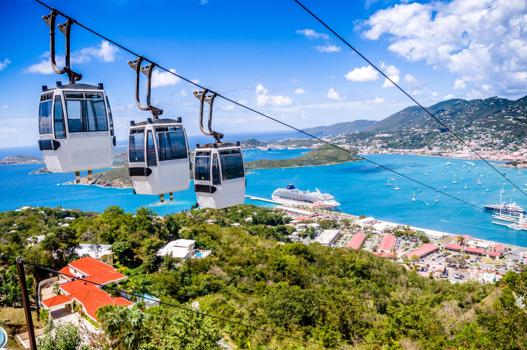St. Thomas cruise port with cable car's in forground