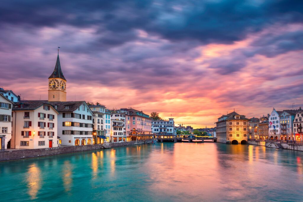 Zurich. Cityscape image of Zurich, Switzerland during dramatic sunset.