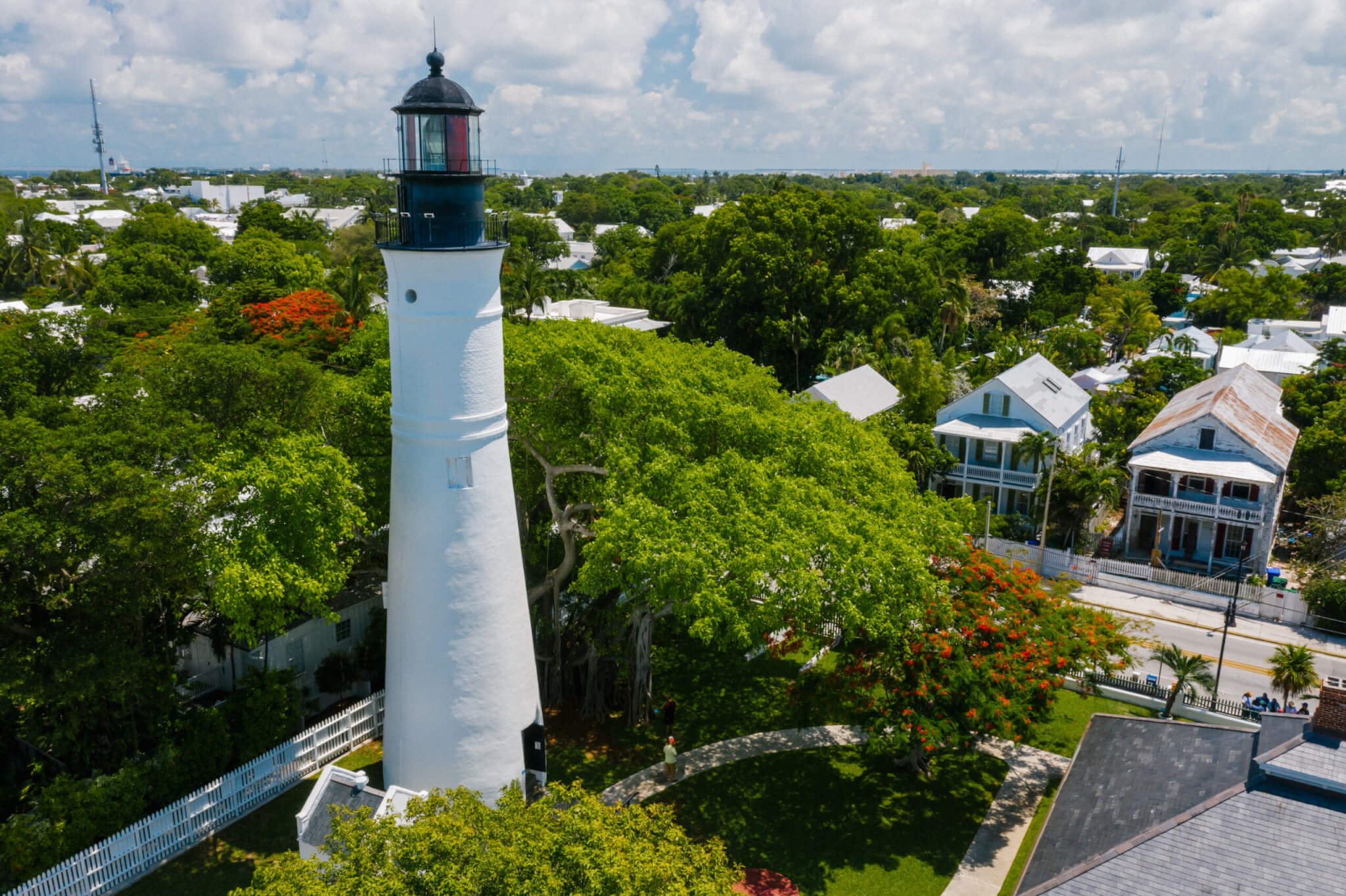 Aerial shot of the key west lighthouse in florida