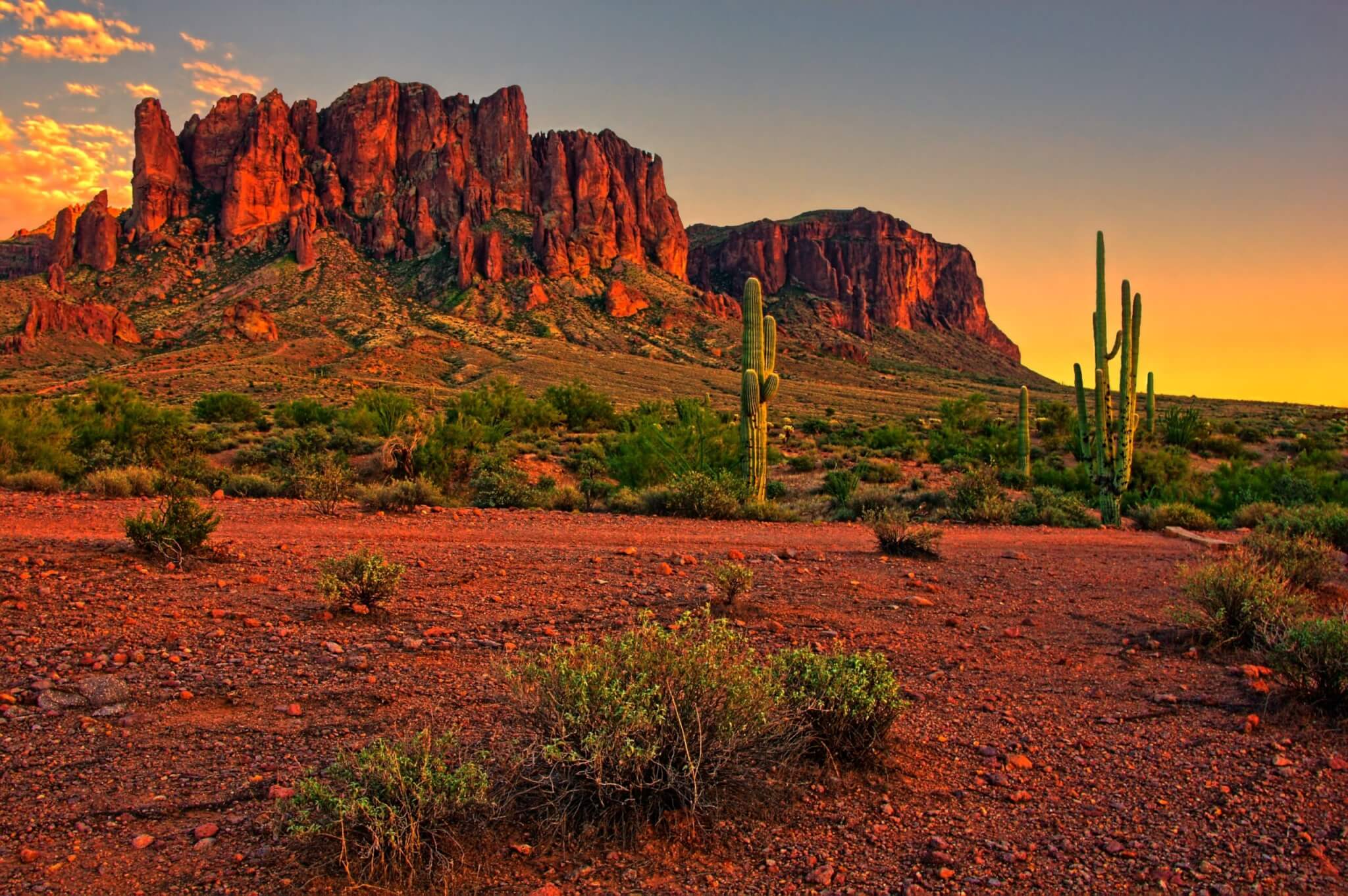 Desert sunset with mountain near Phoenix, Arizona, USA